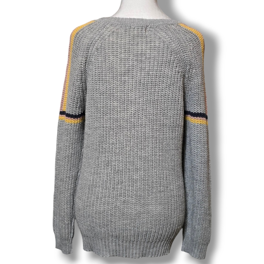 Pink Rose Lightweight Gray Sweater w/ Yellow Pink & Navy Stripes Size Medium - Picture 3 of 5